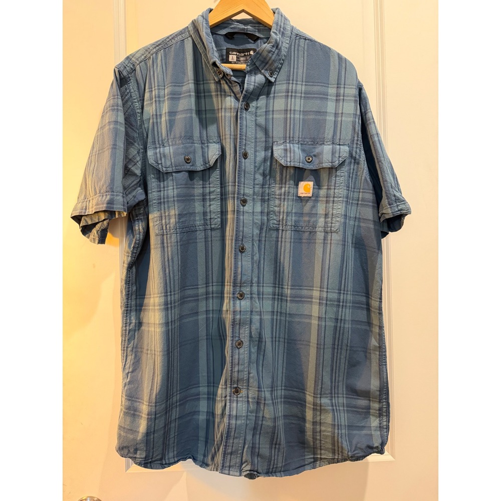 Carhartt Mens Blue Plaid Short Sleeve Loose Fit Tall Work Shirt TW4625-M Large T